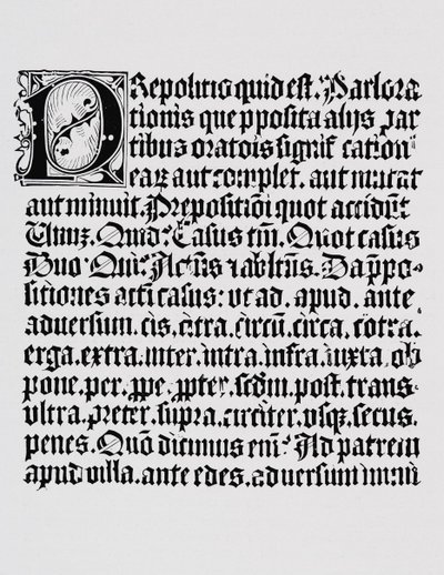Facsimile of a Page of Xylography or Wood Engraving About the Preposition, from a Grammar Book Printed by Johann Fust and Johannes Gutenberg, Mainz, c.1450 by English School